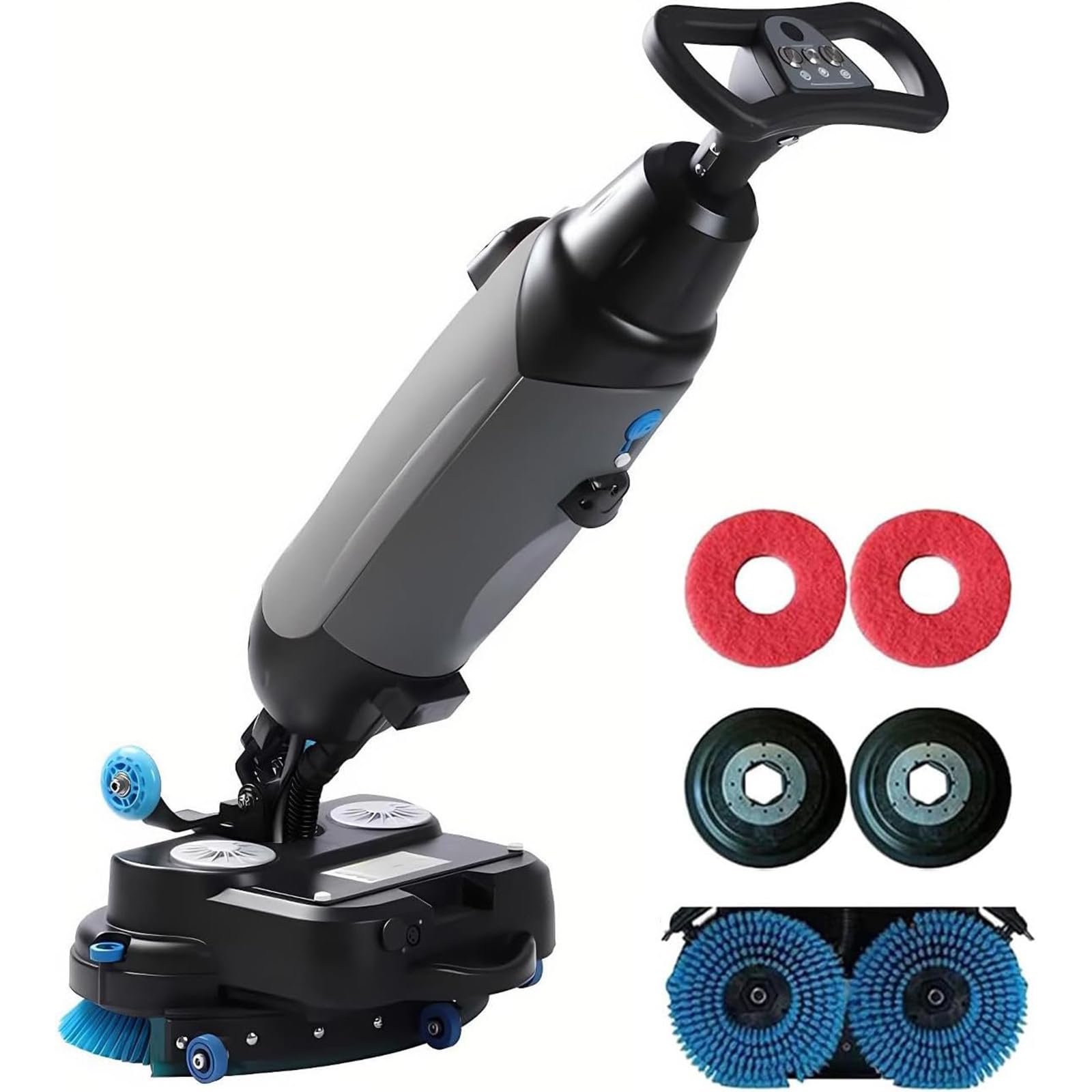 Fregadora de Suelos Comercial, pulidora y abrillantadora Multifuncional, 12000 pies Cuadrados/h, Ancho de Limpieza de 43 cm, Cepillo Doble, rotación de 360° Grey