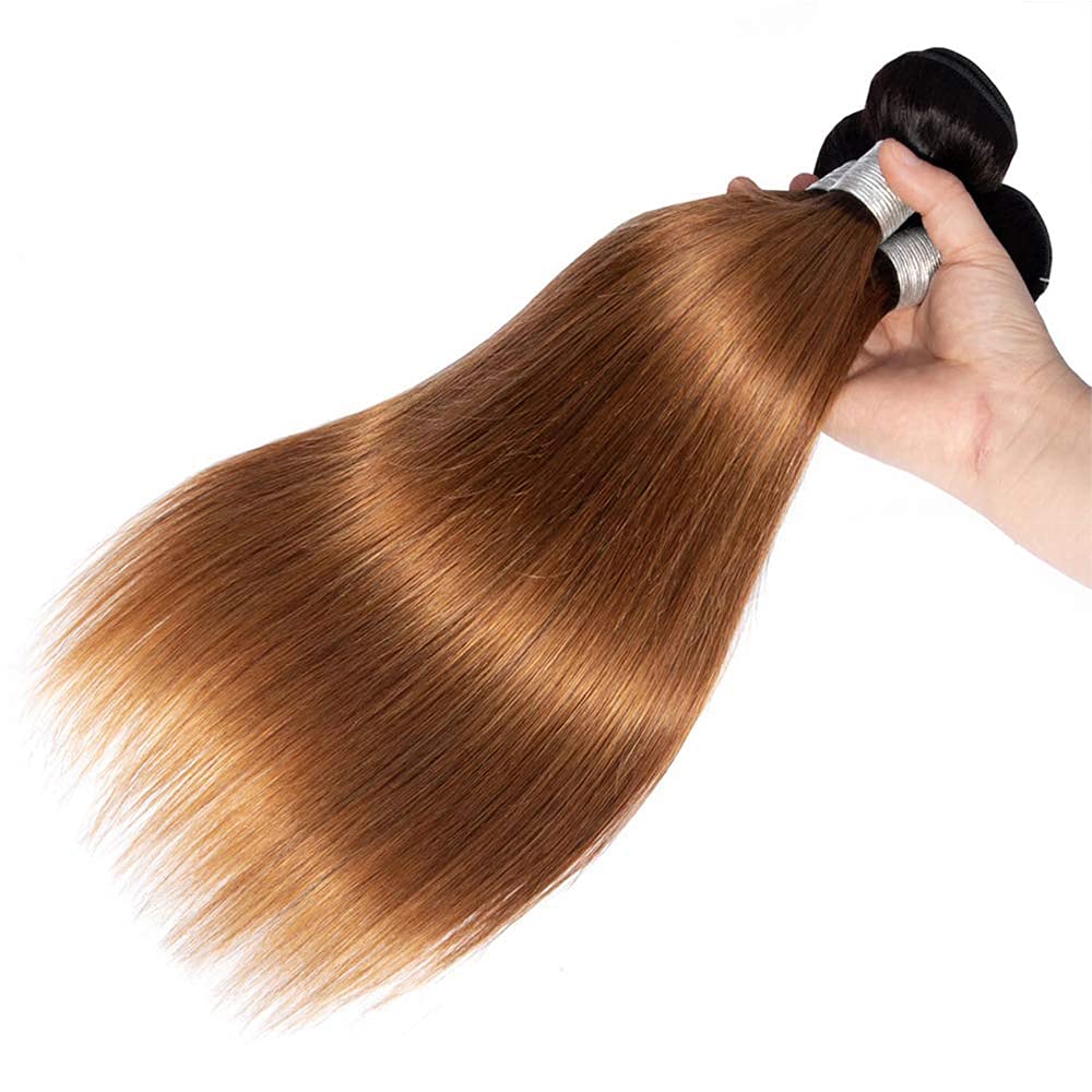 Cheveux Vierges SS Ombre 7 A + + de qualité 30,5–66 cm tissage droit et sans partie dentelle fermeture frontal (Lot de 4, # 1B- # 4- # 30)