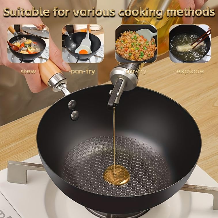 Image of Lucario Carbon Steel Wok Wok Pan, Non-Stick Surface Woks & Stir-Fry Pans Pre-Seasoned Chinese Wok Pan for Induction, Electric, Gas Stoves Cooking (30CM,11.8 inch)