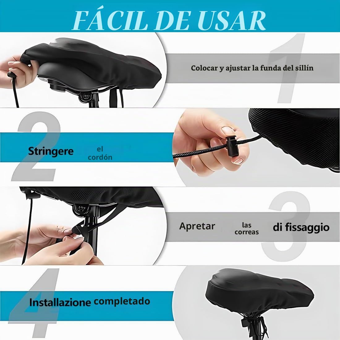 1 Funda de Sillín de Gel Suave, Cubierta Acolchada con Almohadilla Confortable, Compatible con Bicicletas de Carretera, Urbanas, Montaña, MTB, Eléctricas y de Spinning, 27 x 18 cm