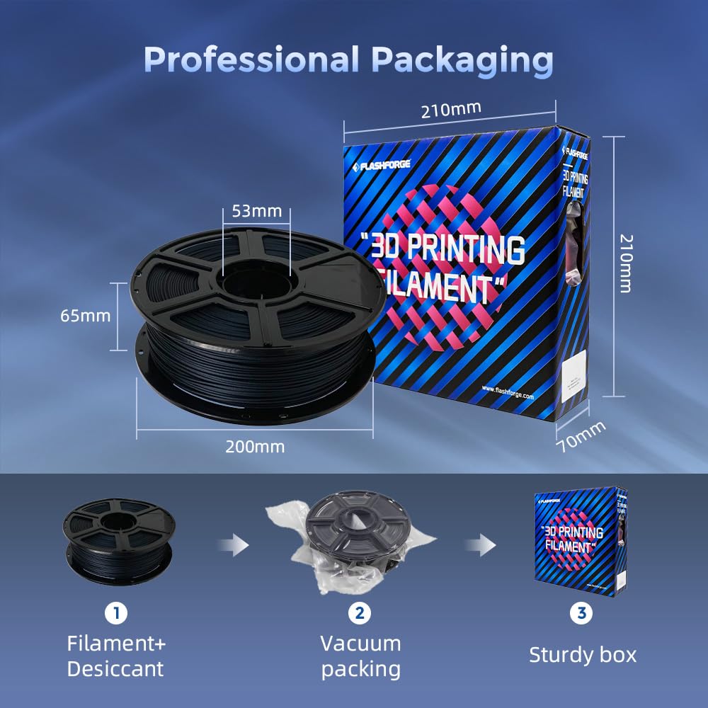 FLASHFORGE Filament PLA z włókna węglowego 1,75 mm, filament do drukarki 3D wzmocniony włóknem węglowym, dokładność wymiarowa szpuli 1 kg +/- 0,02 mm, wysoka wytrzymałość i wysoka wytrzymałość