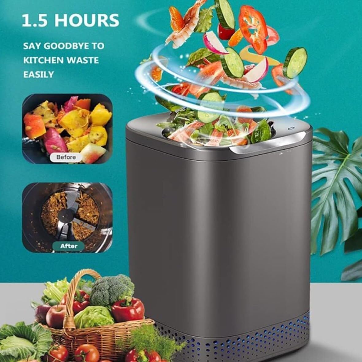 Compostador De Cocina De 700 W, Contenedor De Compostaje Eléctrico Para El Hogar Para Encimera, Ciclador Automático De Residuos De Alimentos Con Capacidad De 2,5 L, Convierte La Basura En Abono Con Un