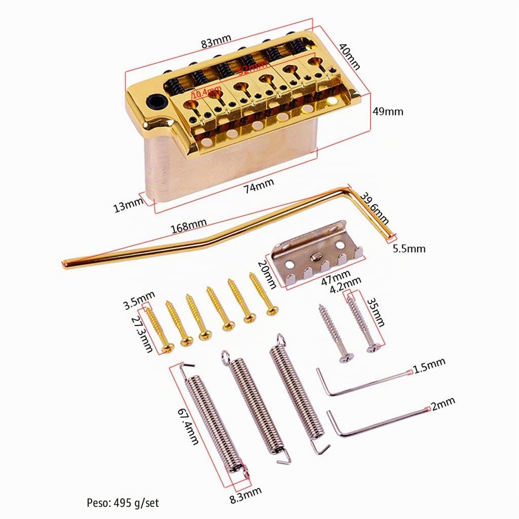 Alnicov Sillines de puente de latón con sistema de trémolo para guitarra eléctrica ST de 6 cuerdas Dorado