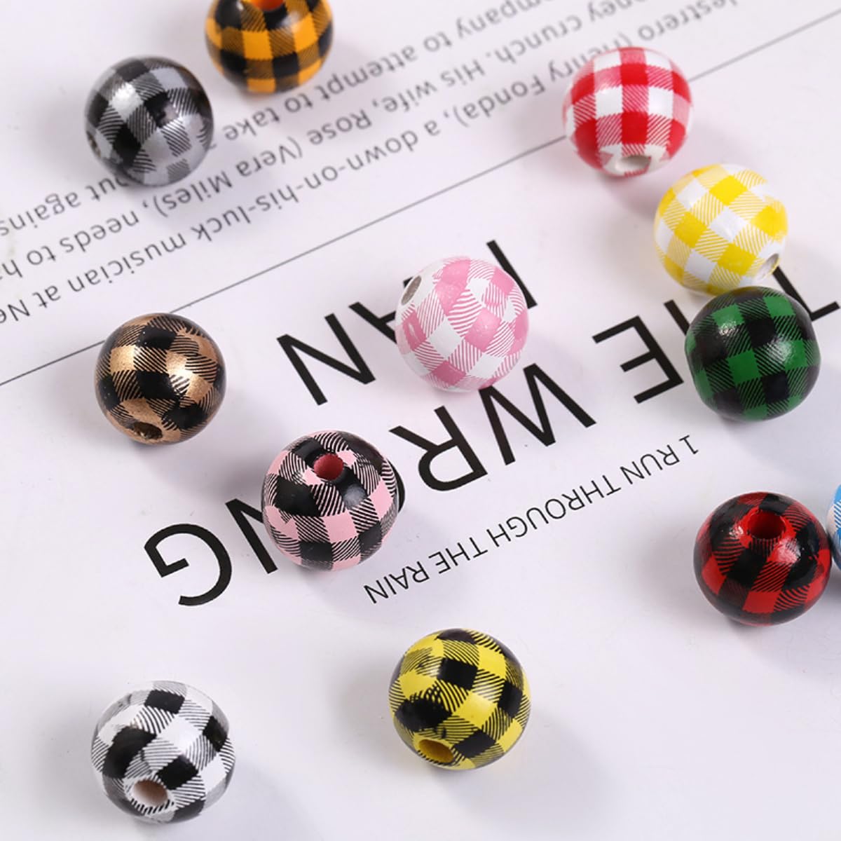 200 perline rotonde da infilare, 16 mm, perle di legno naturale, rotonde con foro rotondo, per artigianato, bracciali, collane, vestiti, acchiappasogni, bianco e nero