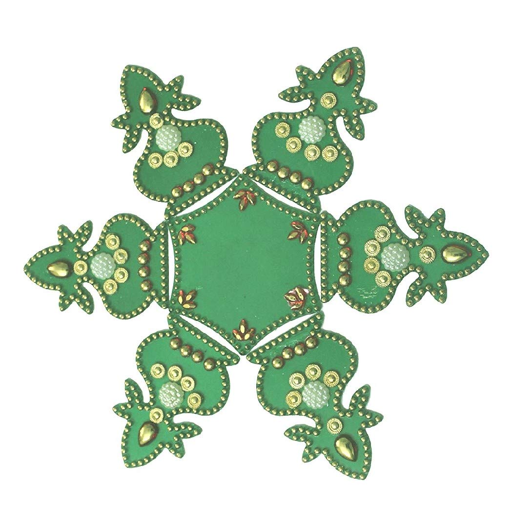 PRAHLL Designer Acrylic Rangoli Kalash Shape for Festivals (9 inch Diameter, 7 Piece, Reusable, Green)