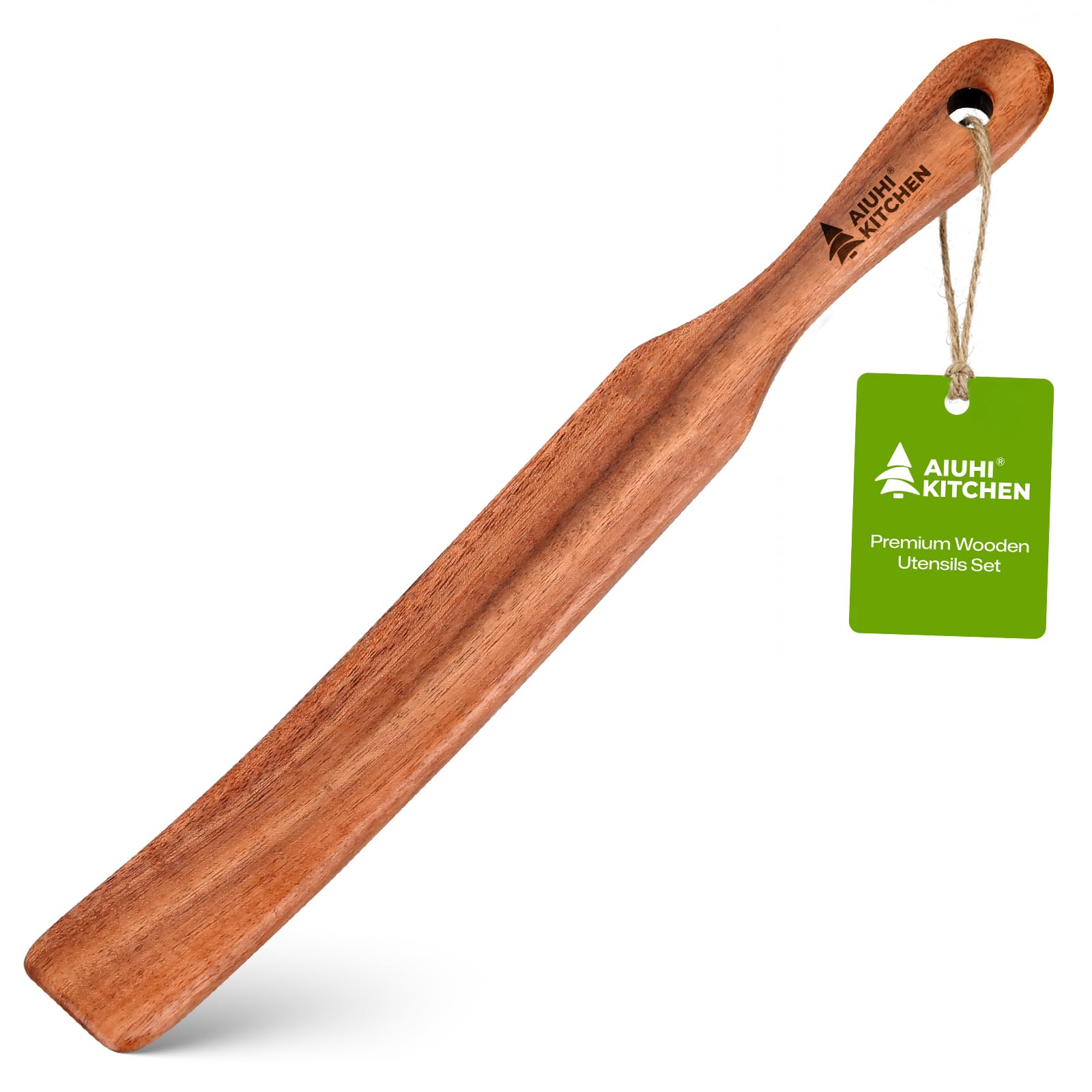 AIUHI Wooden Spurtle for Sourdough Starter, Teak Wood Spatula Turner for Kitchen, Dough Whisk for Stirring, Mixing and Scraping