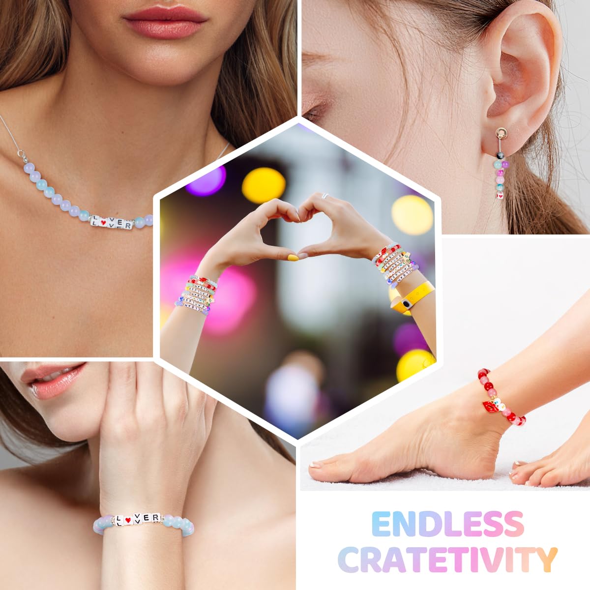 Goldwise Kit de pulseras de la amistad de cuentas de vidrio, 2 cajas con cuentas de vidrio de 24 colores (8 mm) y cuentas de letras (A-Z) para hacer joyas, variedades de abalorios, kit de fabricación