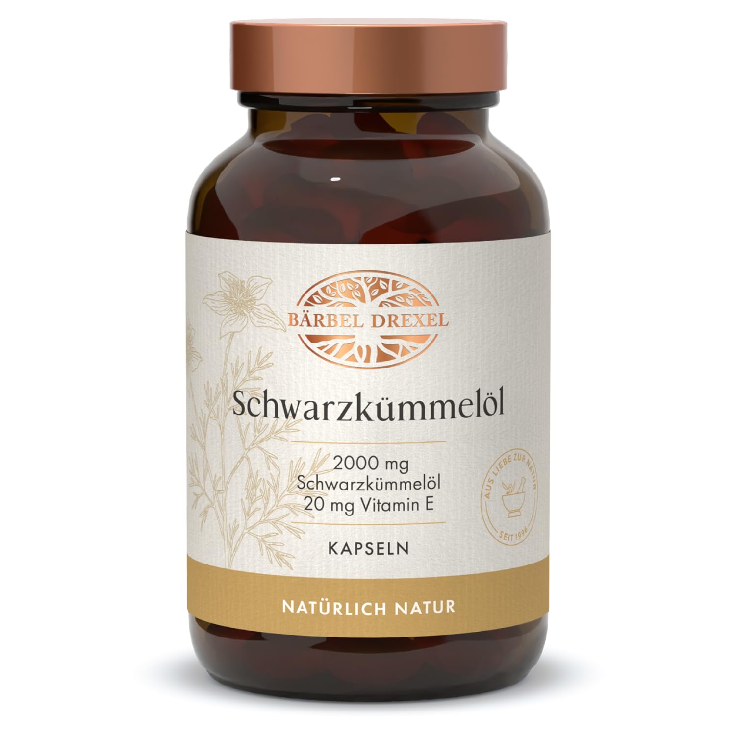 Schwarzkümmelöl Kapseln Hochdosiert Ägyptisch Vegan (190 Stk) 2000 mg pro Tagesdosis, naturbelassen, kaltgepresst, Linolsäure & Vitamin E Naturheilkunde Schwarzkümmel BÄRBEL DREXEL®
