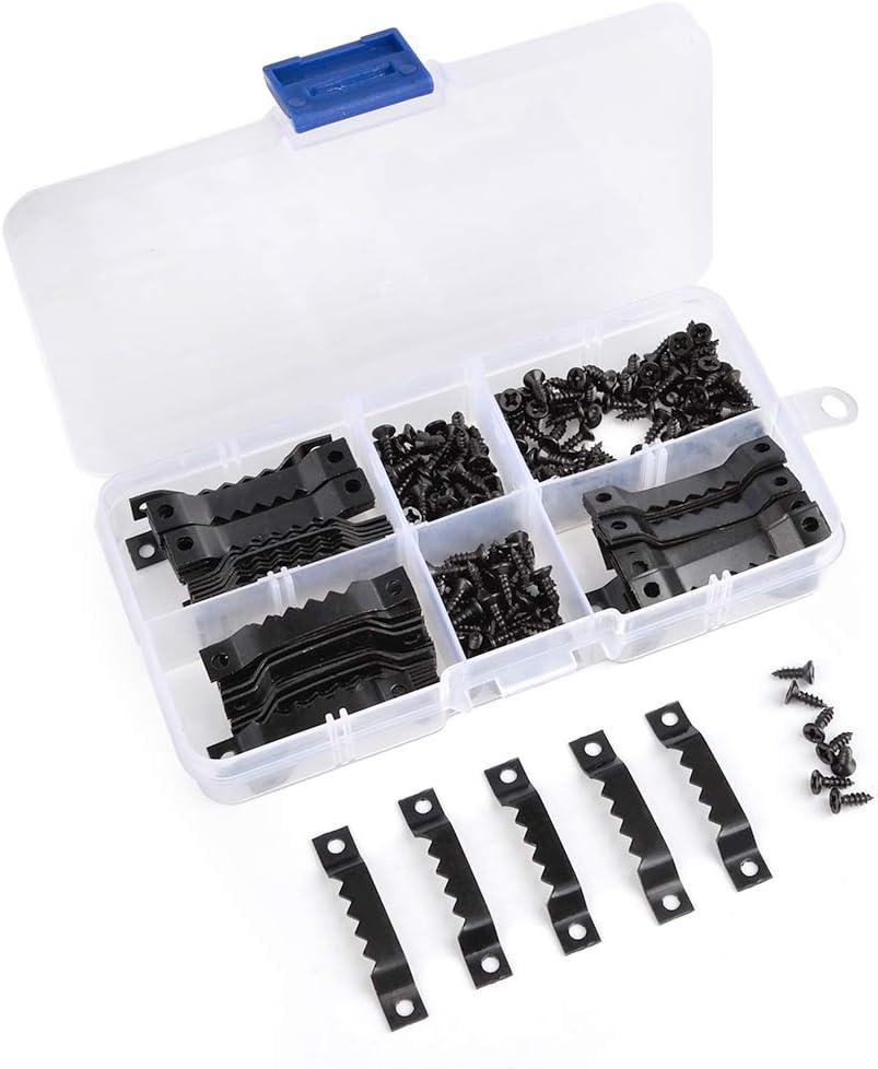 300 Fixations Cadres TIMESETL - 100 Crochets Dents De Scie + 200 Vis Noir Pour Tableaux