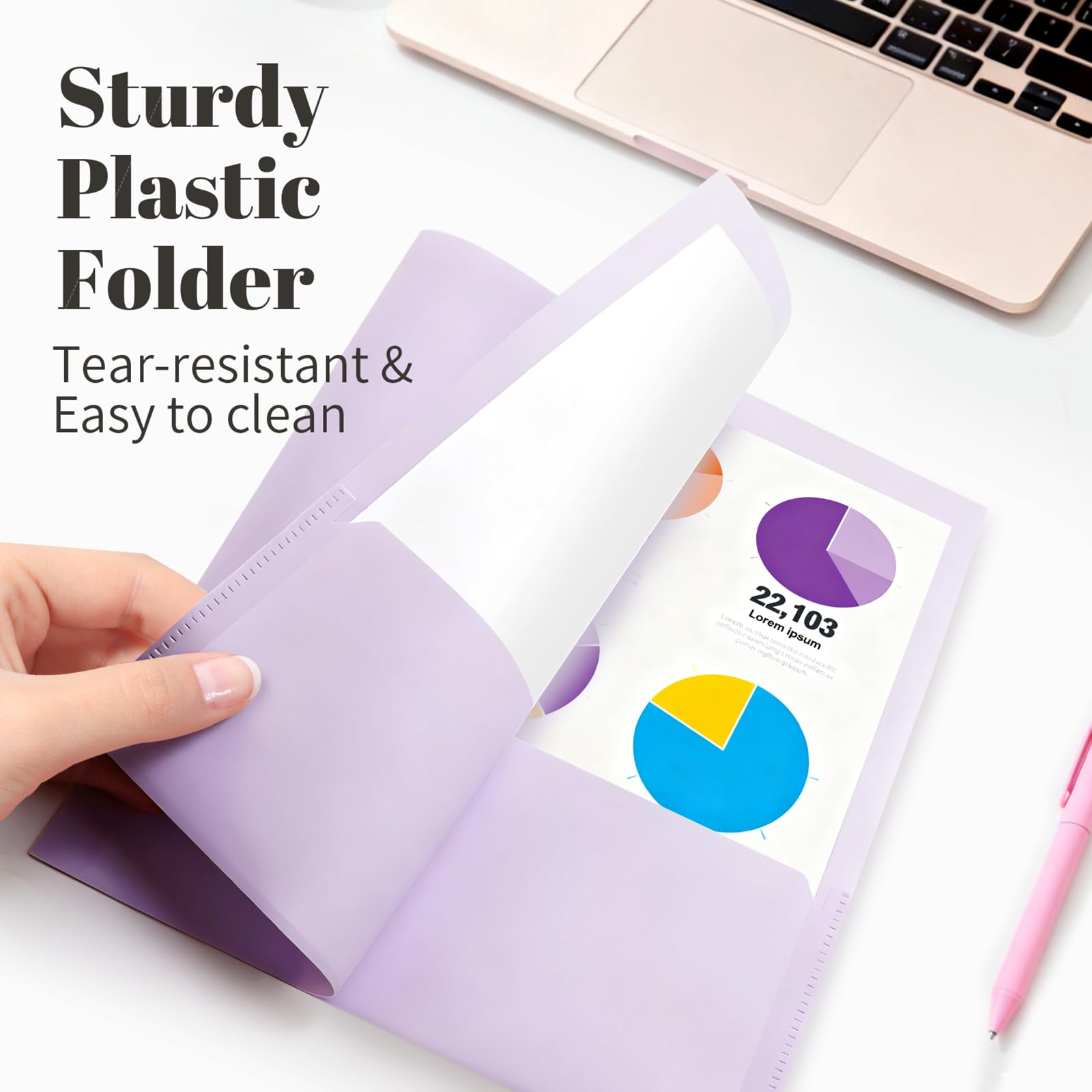 Wytrzymałe plastikowe teczki z 2 kieszeniami (7 sztuk), pasują do papieru w rozmiarze listów, przegródki na wizytówki, różne kolory do szkoły, biura i domu
