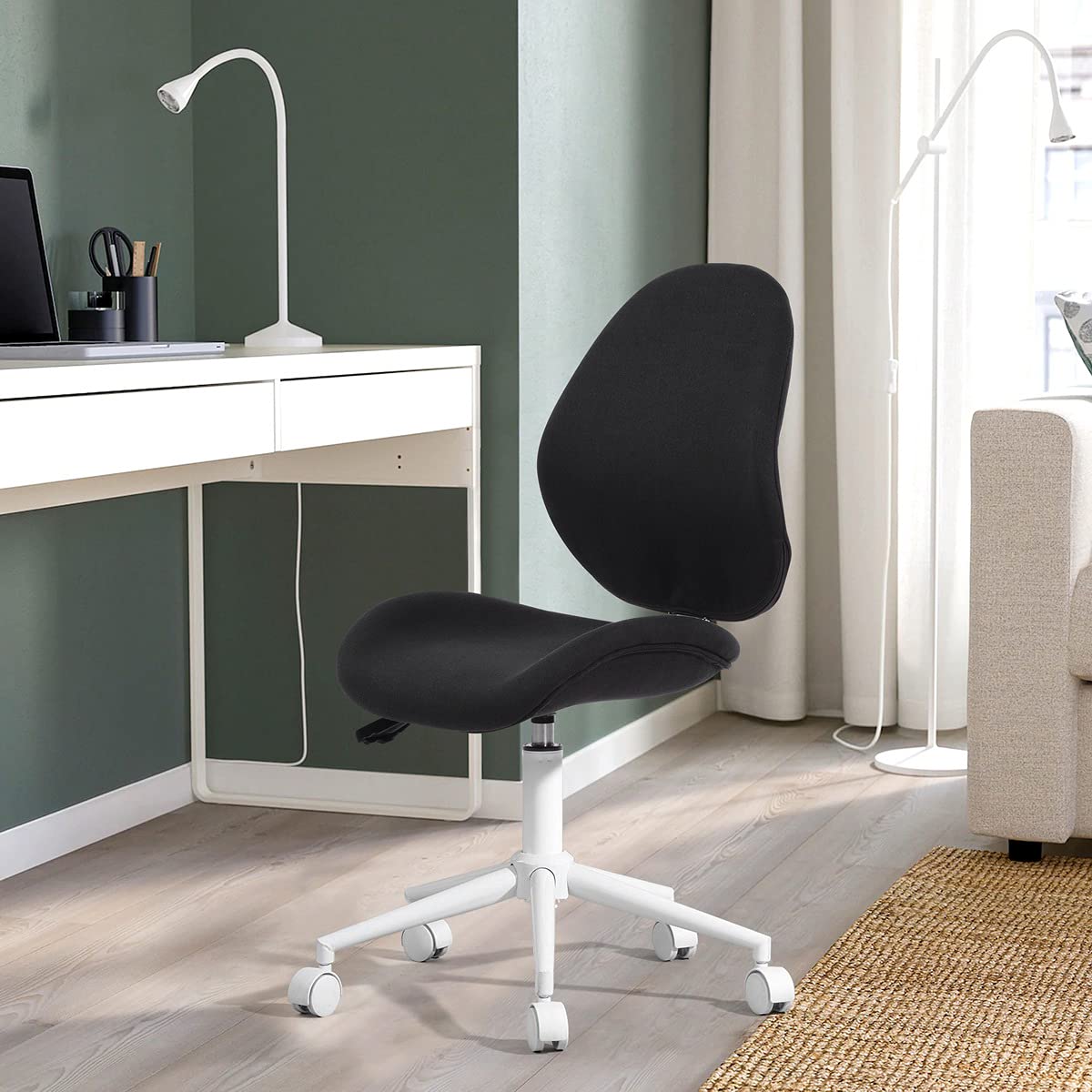 Geniqua Office Chair Ergonomic Curved Mid Back Computer Task Chair Fabric Foam Padded Seat for Work Home Office