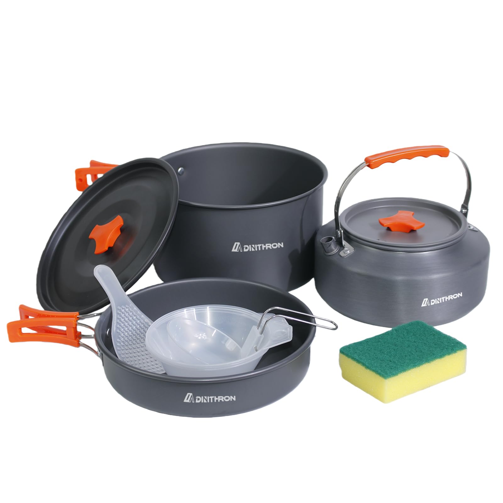 Camping Cookware Set Plastic Handle 10-Piece Lightweight Backpacking Pots and Pans Set, Compact Nesting Camping Cooking Set with Folding Handle for Hiking Family Camping & Outdoor Picnic