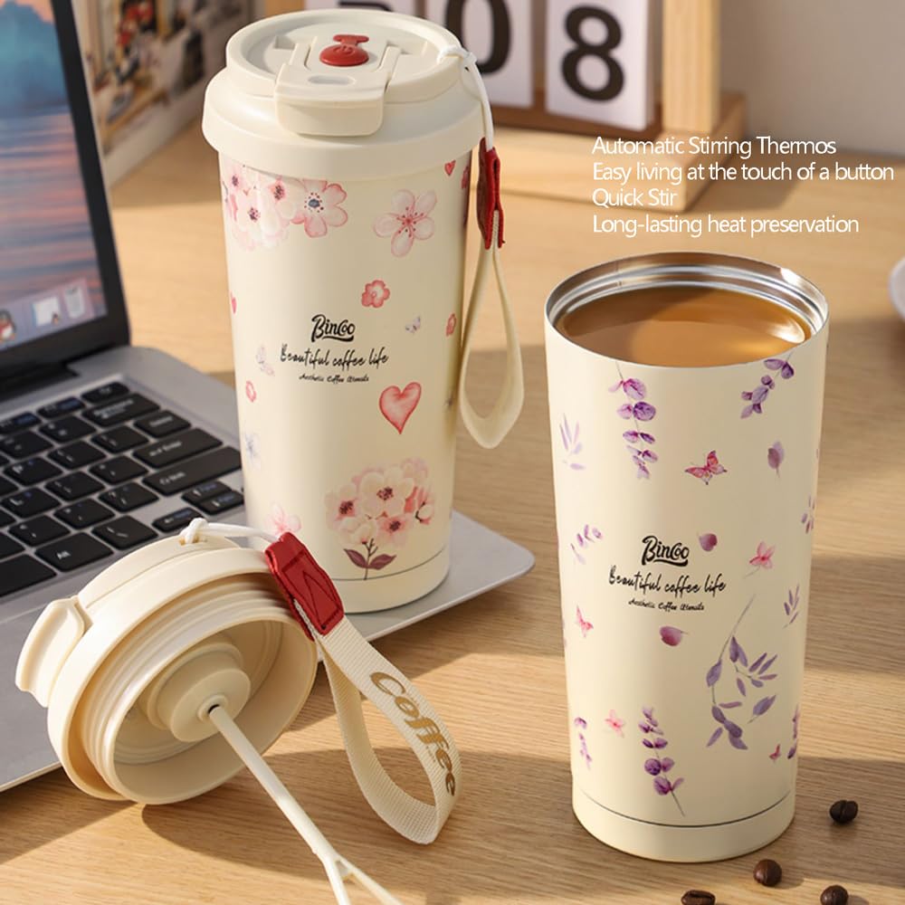 Taza de café totalmente automática, termo eléctrico recargable, modelo Stanley, vaso de acero inoxidable con agitación de un solo toque, 8 horas de larga duración, conservación del calor,