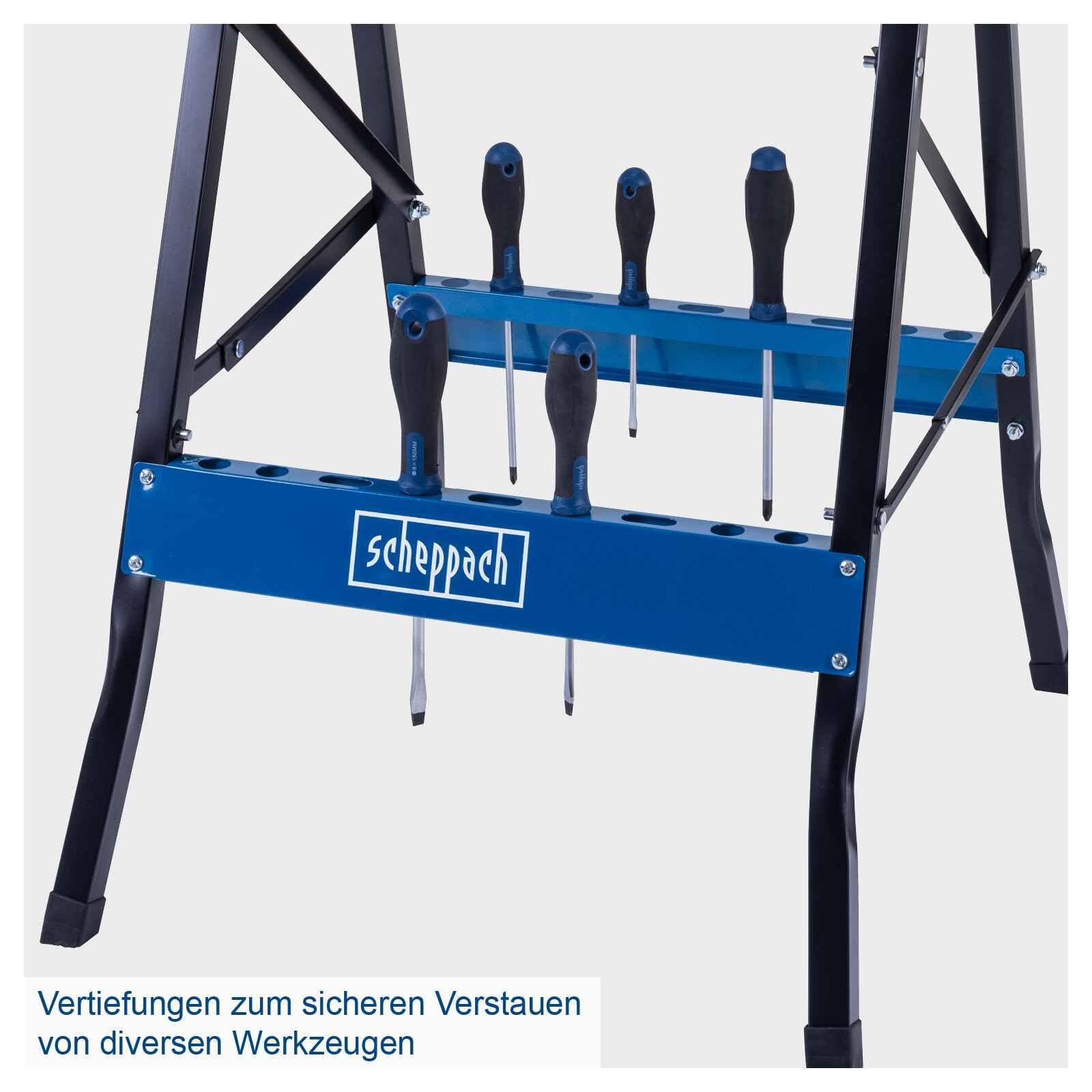 Scheppach Werk- und Spanntisch WB150 klappbar | 150kg Traglast | 793mm Arbeitshöhe | 0-245 mm Spannbreite | 4 Spannbacken | Skala & Winkelangaben | Arbeitstisch Werkbank Werktisch Arbeitsbock