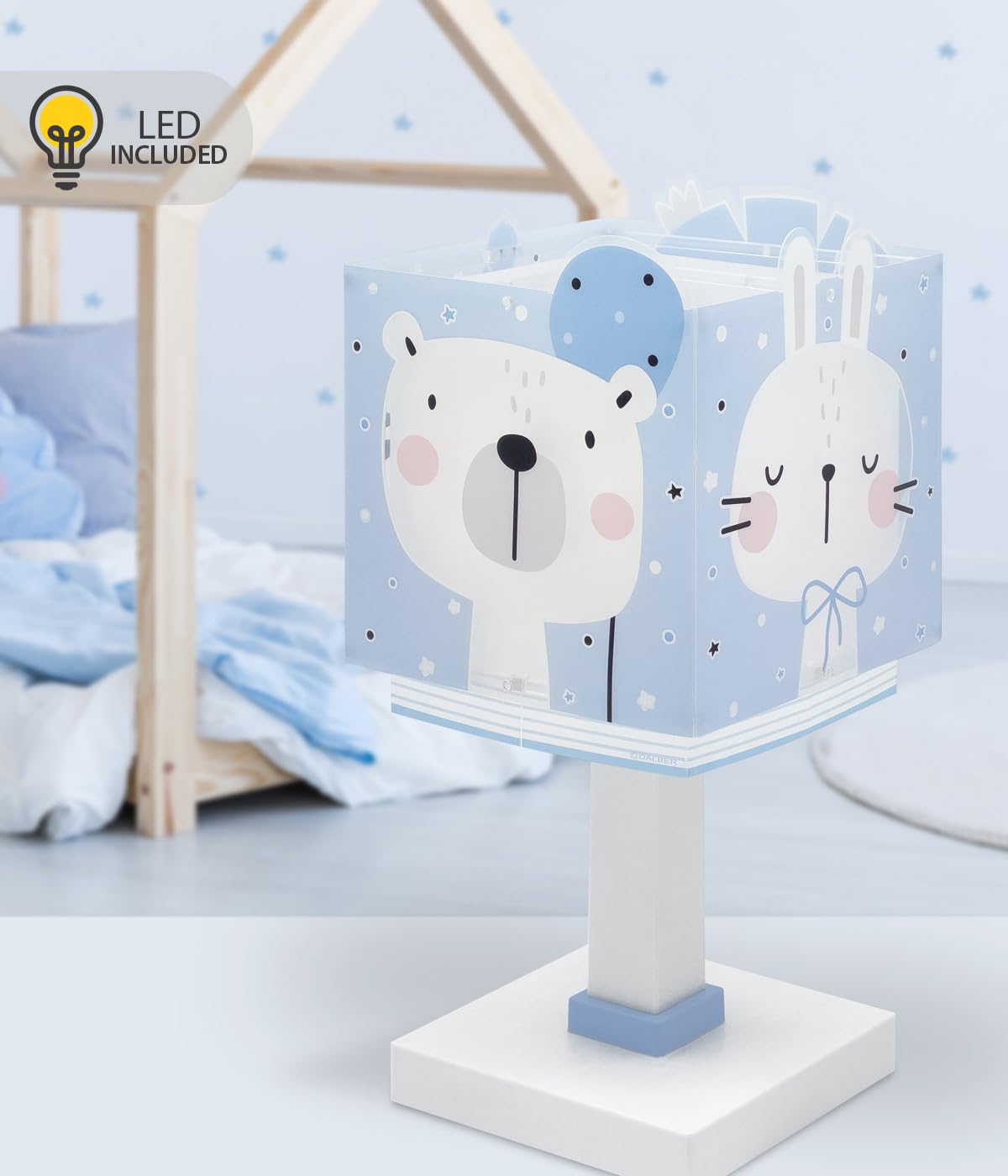 Dalber Lámpara Infantil de Mesilla Animales Azul 63111NT G4 | Lámpara infantil de mesa o mesita; animales jungla; G4 4W LED - Bombilla incluida; Luz Quitamiedos