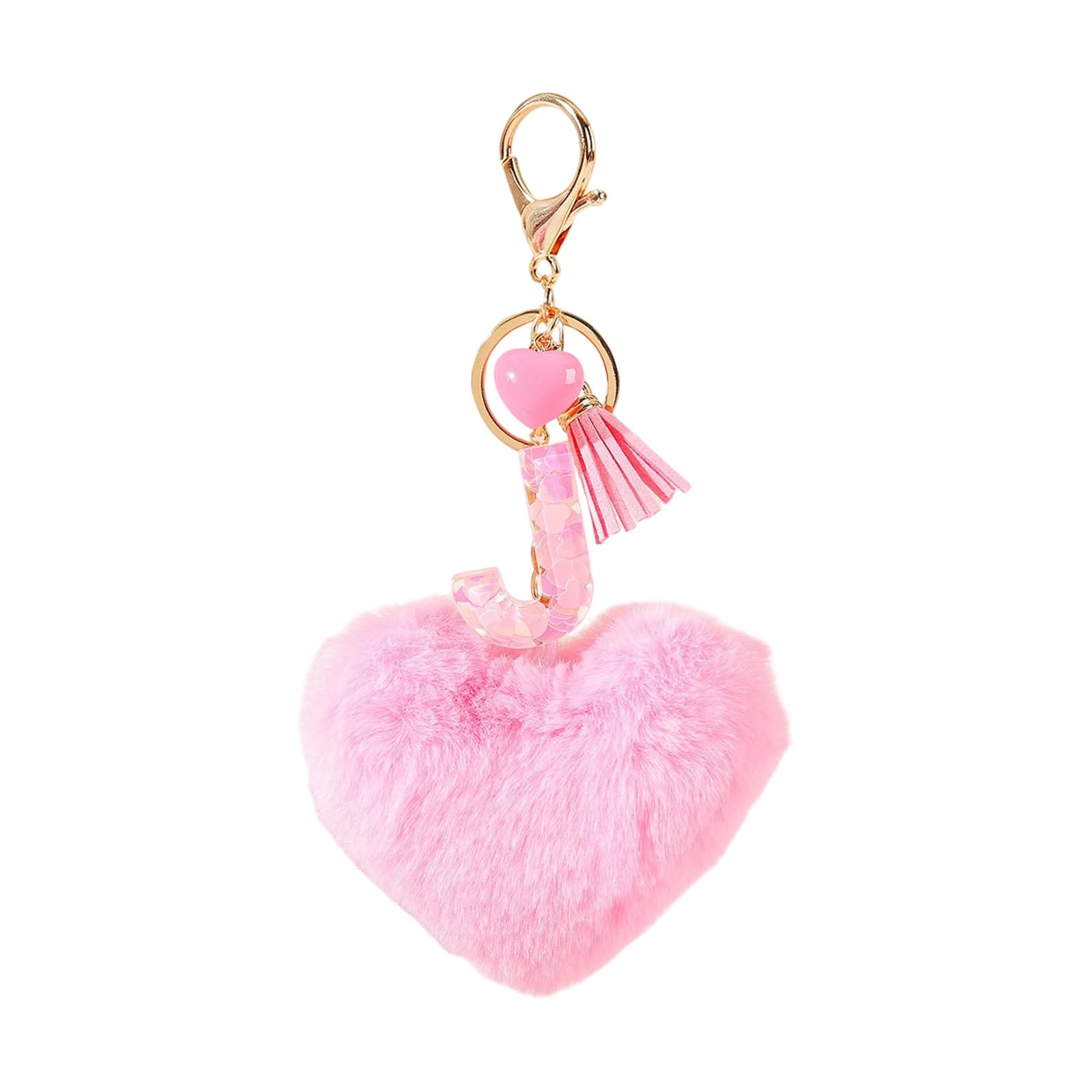 Baodss Adorable Heart Shaped Plush Ball Keychain With Unique Initial Portable Keyrings Accessory For Women Girls