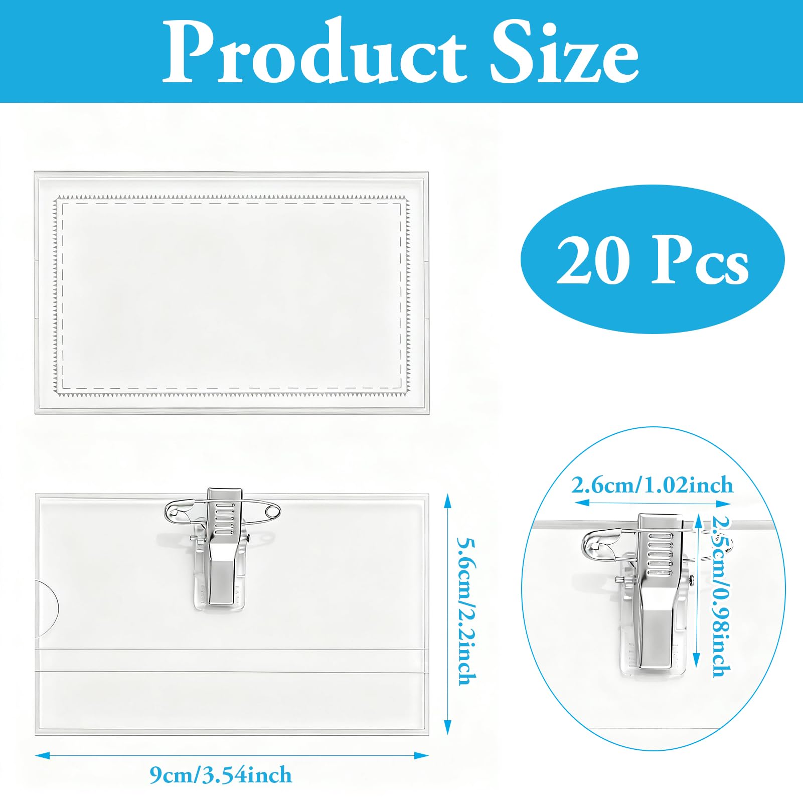 Targhette per nome trasparente 90 x 56 mm con clip e spilla