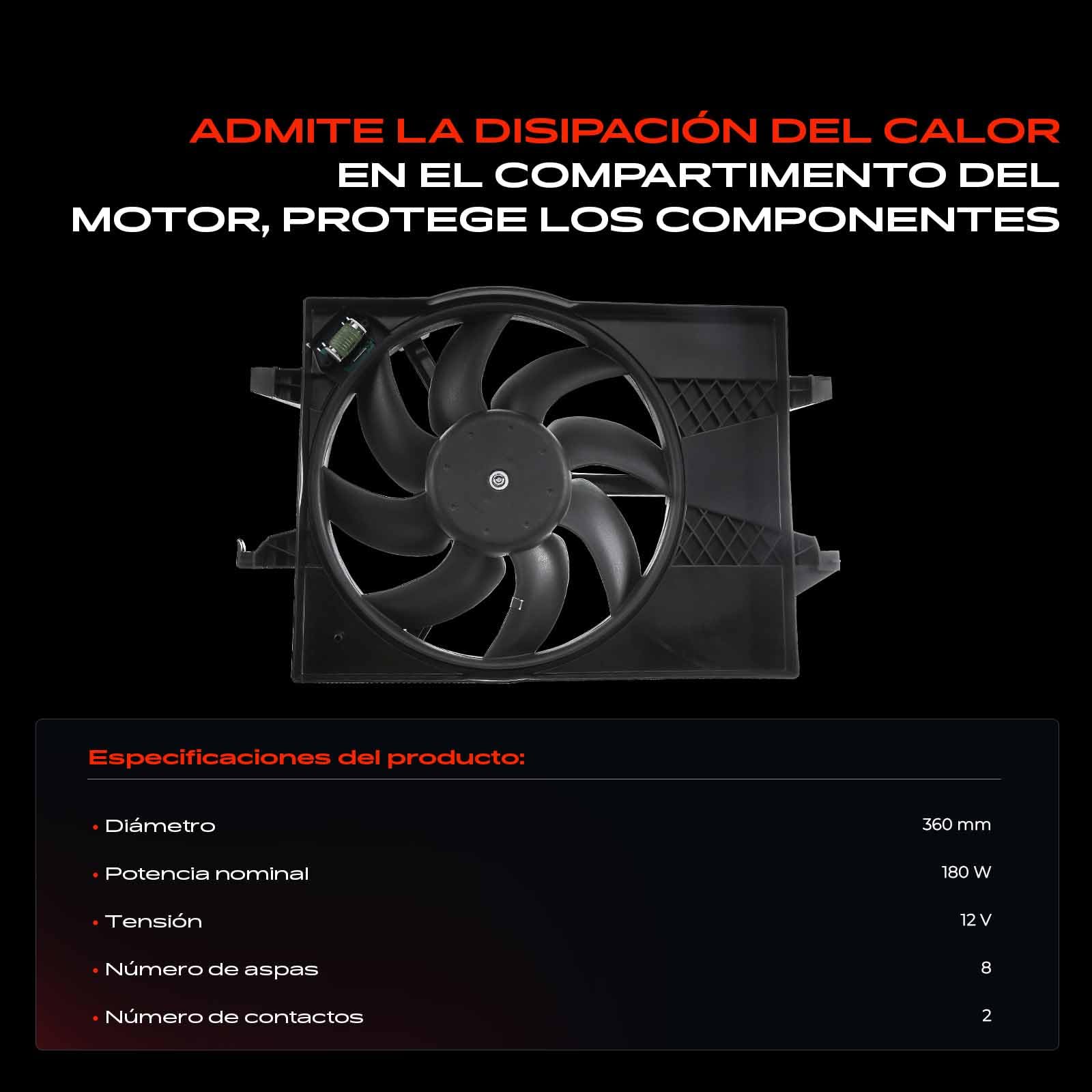 Frankberg Ventilador del radiador Rueda del ventilador Radiador de agua Compatible con 2 DY 1.4 Fiesta V JD JH 1.4 16V Fiesta V JD JH 1.25 16V Fusion JU 1.4 2 DY 1.2 Replace# 2S6H8C607DA,2S6H8C
