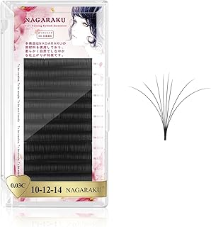 NAGARAKU Easy Fan Mega Russian Volume Eyelash Extensions 0.03mm C Curl 10-12-14mm 3 Layers Mixed Length Self Fanning Automatic Blooming Soft Pre-glued False Eye Lashes 12 Rows/Tray