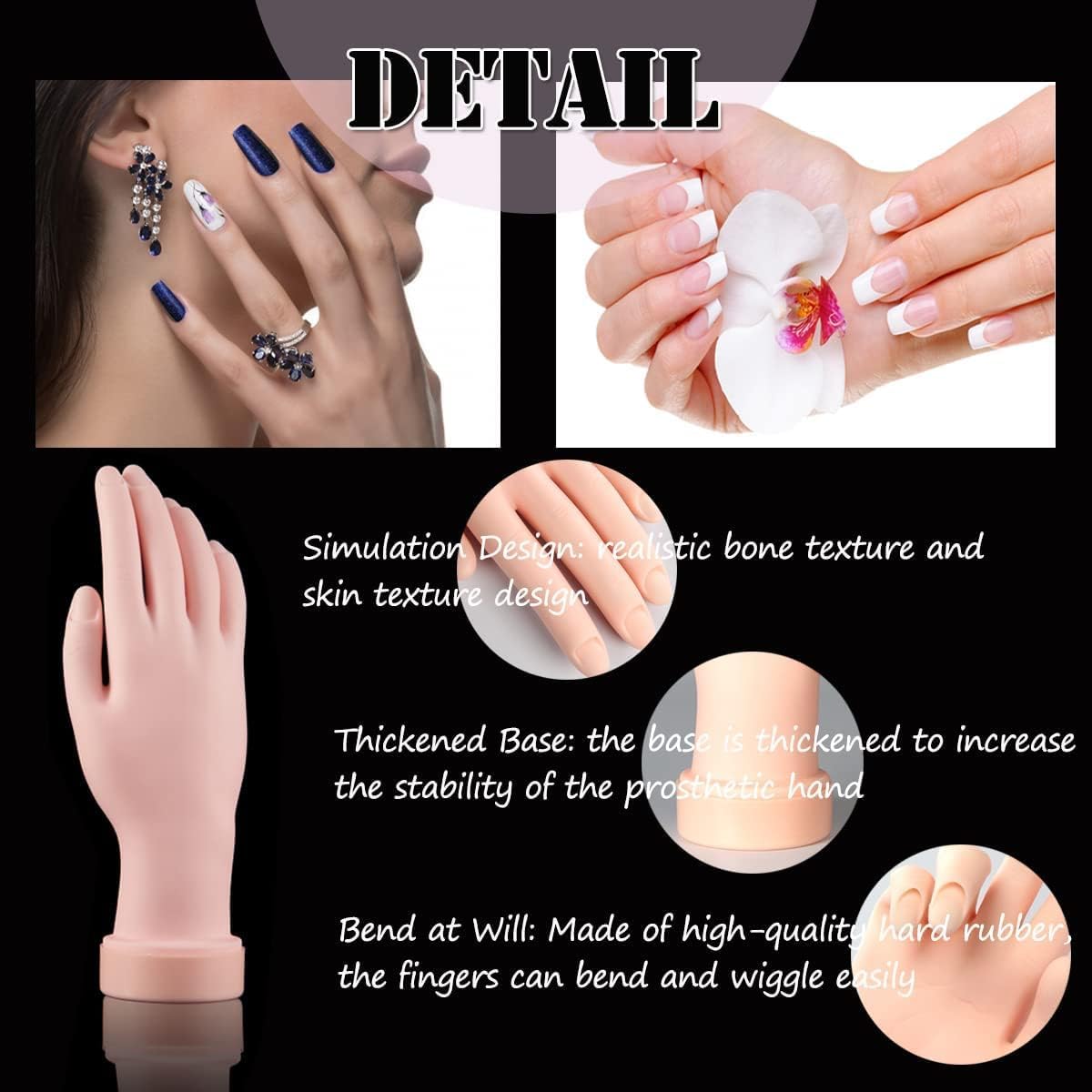 D.B.Z.® Practice Hand for Acrylic Nails, Fake Nail Hand Practice, Flexible Bendable Mannequin Rubber Hand, Manicure Practice Hands Nail Art Hand Training Hand for Nail Practice 4