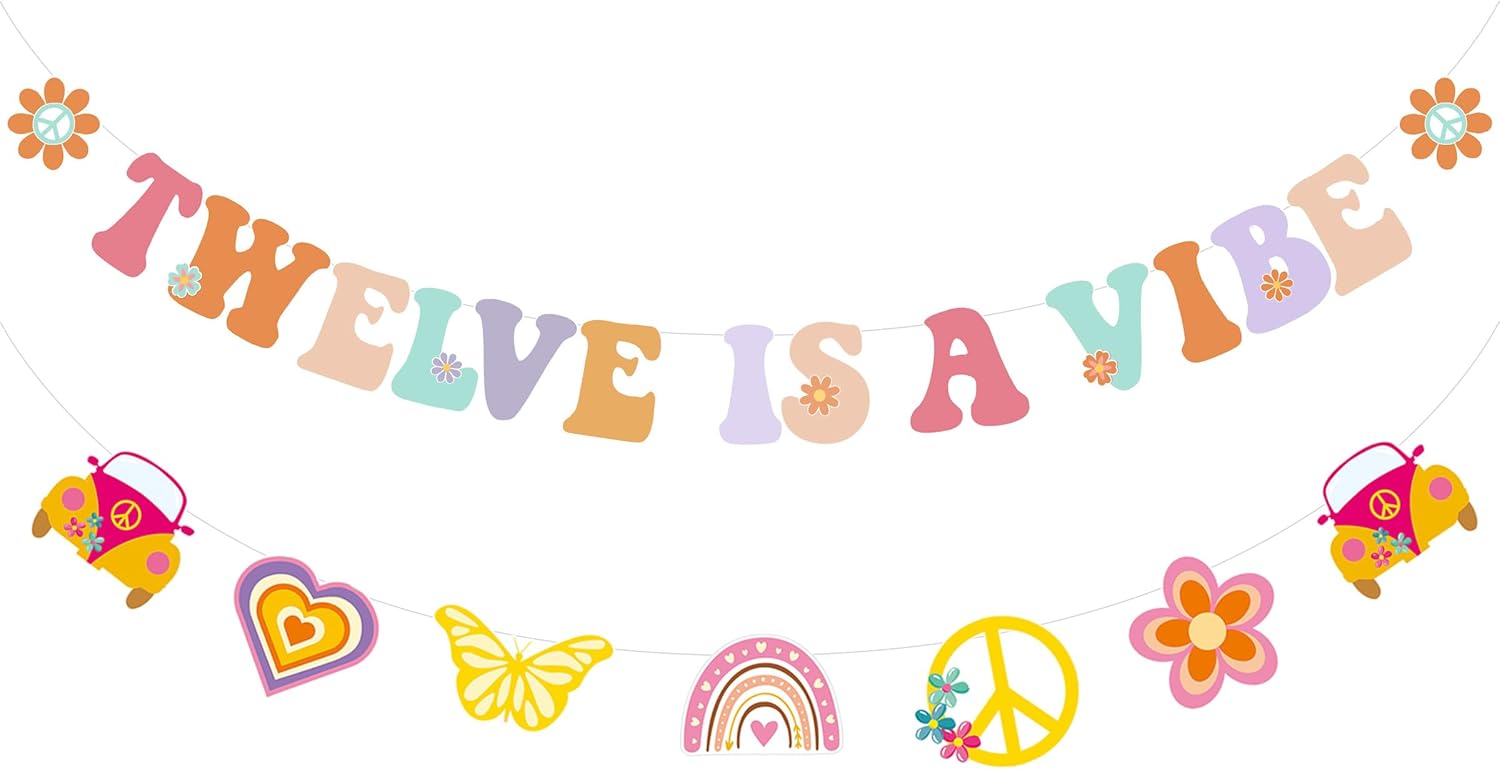 Sursurprise Ten Is A Vibe Birthday Decorations, Ten Is A Vibe Banner, Retro Boho Hippie Banner for Groovy 10th Birthday Party Supplies