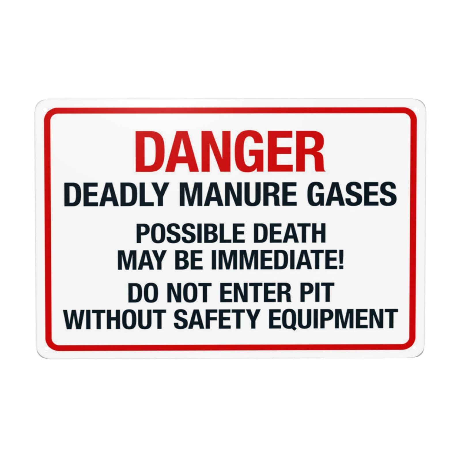 peiyeety Danger Deadly Manure Gases Warning Metal Tin Sign, 8×12 Inch, Waterproof Rustproof Durable Safety Sign for Farm, Manure Pit, Agricultural Facility, Warehouse, Outdoor Indoor Wall Decor