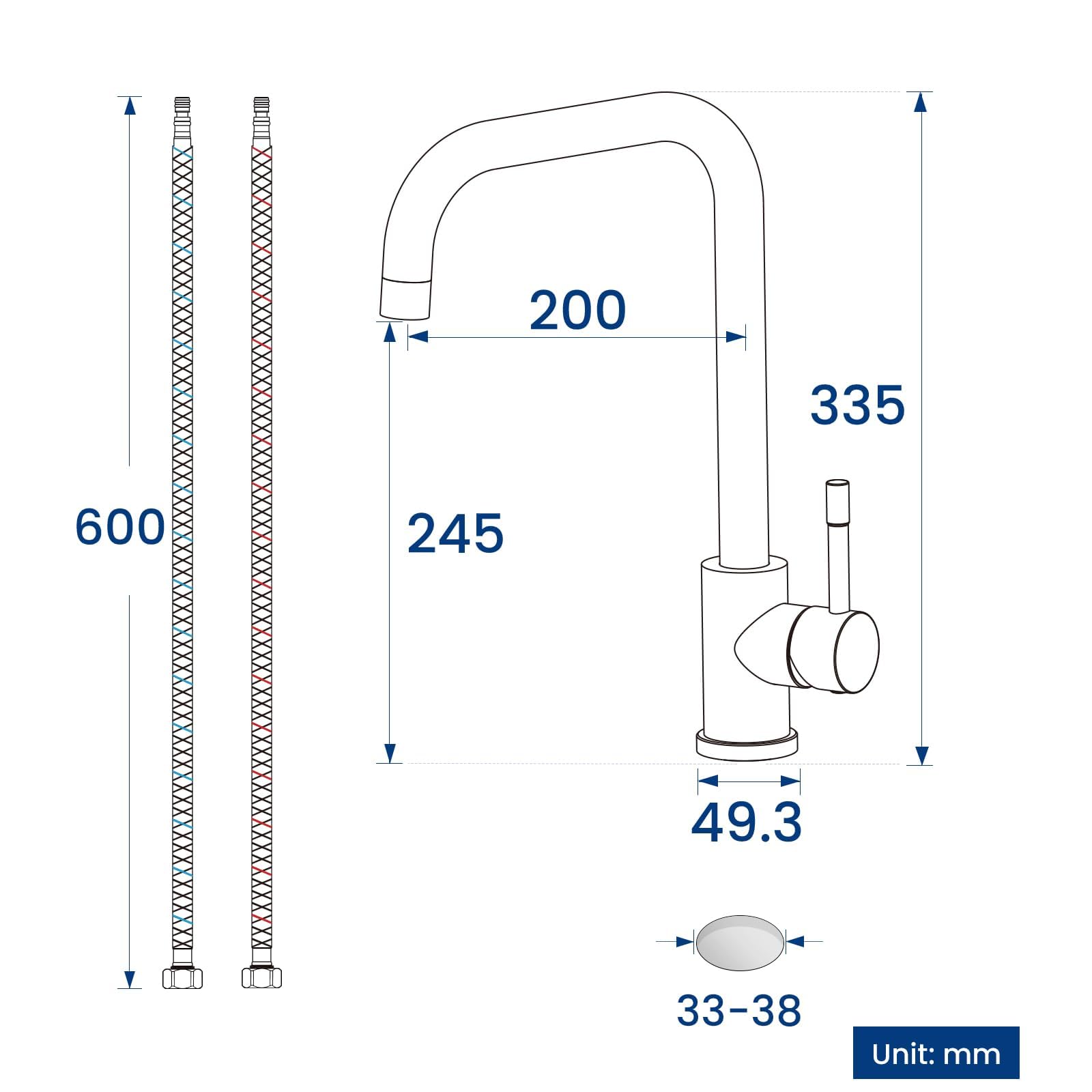 CECIPA Wasserhahn Küche Schwarz aus Edelstahl, Hochdruck Küchenarmatur 360° Drehbar, Spülenarmatur mit Einhebel für Warm und Kalt, Küchen Wasserhahn, G3/8 Anschluss Armatur | Spülenarmatur mit Einhebel für Warm und Kalt, Küchen Wasserhahn aus Edelstahl, G