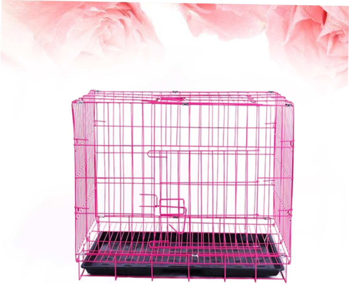 VICASKY Foldable Dog Cage for Medium Dogs Portable Steel PET Cage with Removable Cover Indoor/Outdoor Use Pink