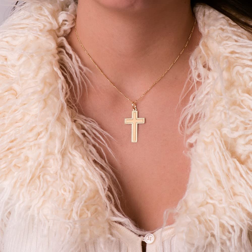 Cruz Oro 18k unisex 35mm. lisa plana detalles tallados borde formas
