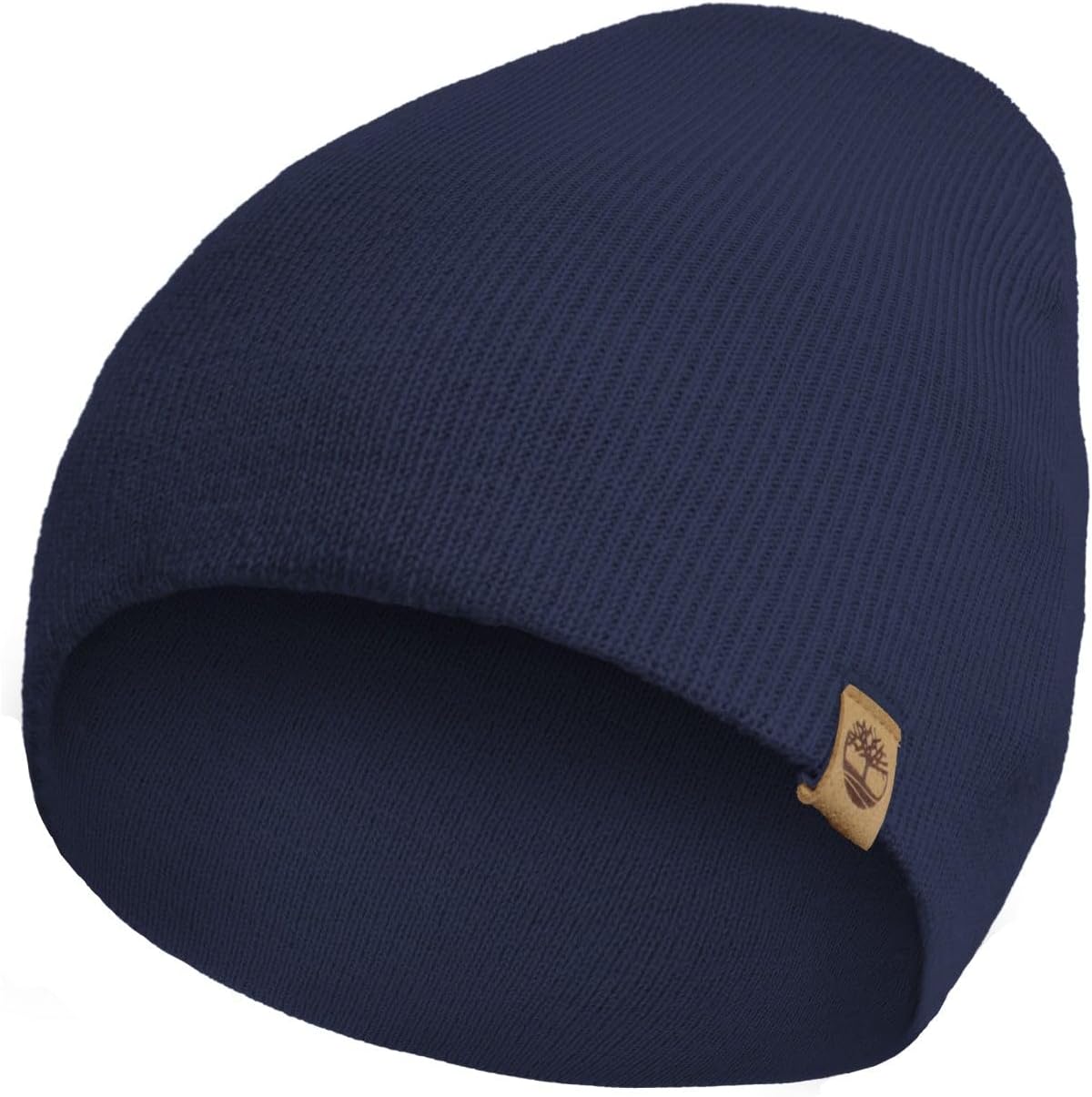 Timberland Men’s Ribbed Pull-On No Cuff Beanie - Soft Rib Knit Winter Hat, Stretch Fit, Warm Classic Look, Suede Logo Clip