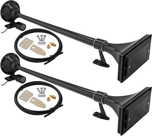 Vixen Horns Bocina de tren para barco/camión/automóvil. Bocina de aire impermeable negra doble trompeta (grande) + cubierta. Db súper fuerte.