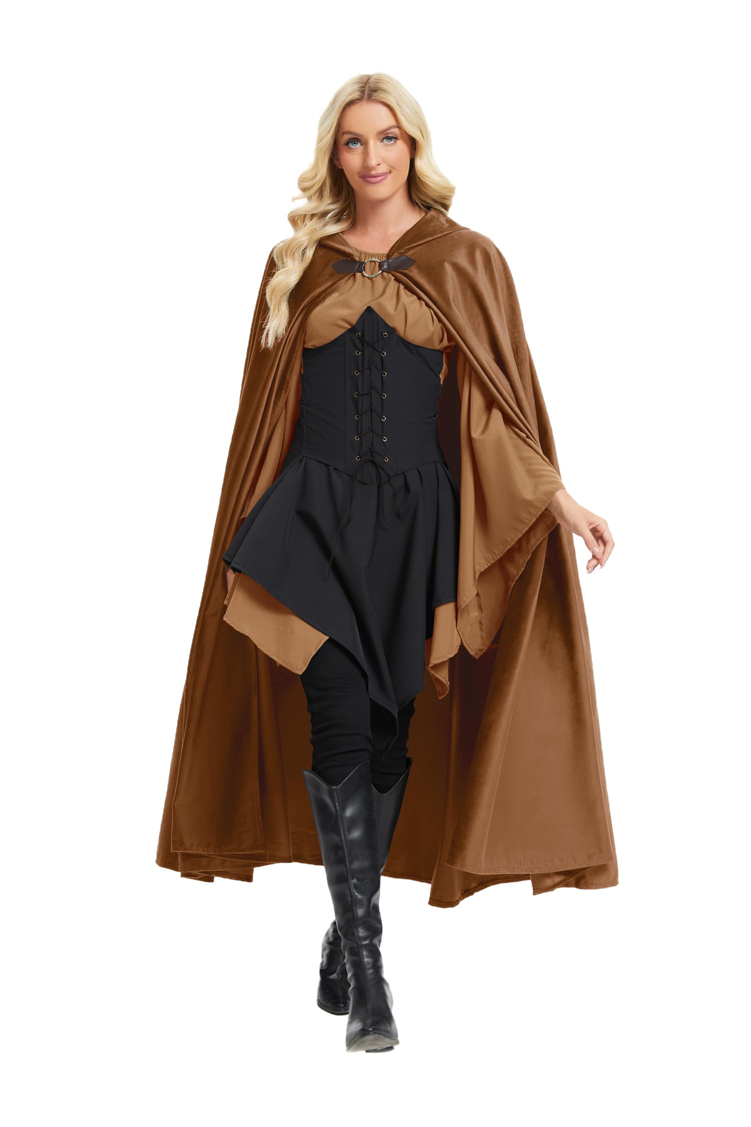RongXuan Halloween Kostüm Renaissance Umhang mit Kapuze Kostüm Samt Mantel für Männer Frauen Viktorianische Steampunk Mittelalterliche Cosplay Umhang Cape