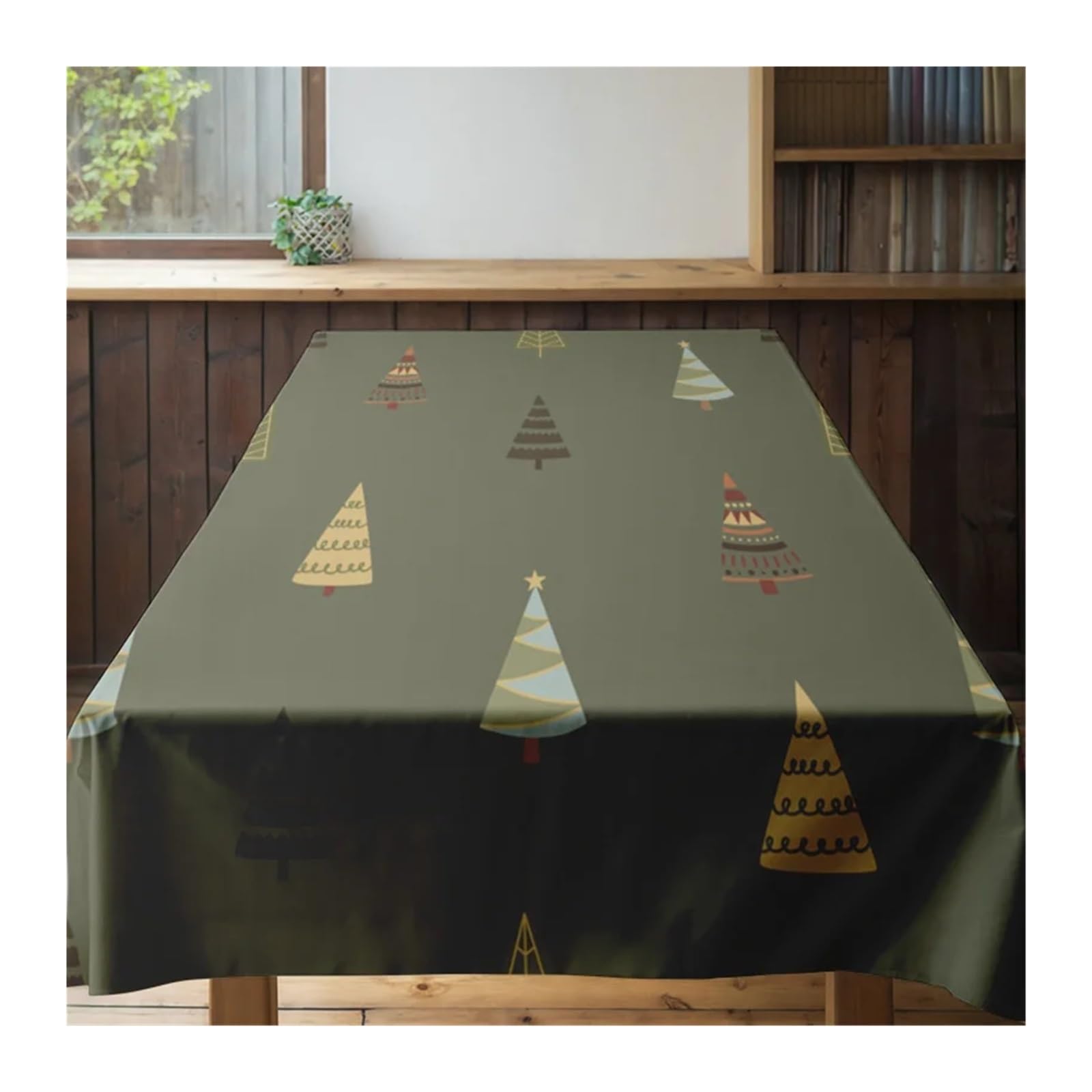 Mantel de Navidad Rustic Green Tablecloth with Tribal Patterns Perfect For Your Dining Room Decor(140X180CM)