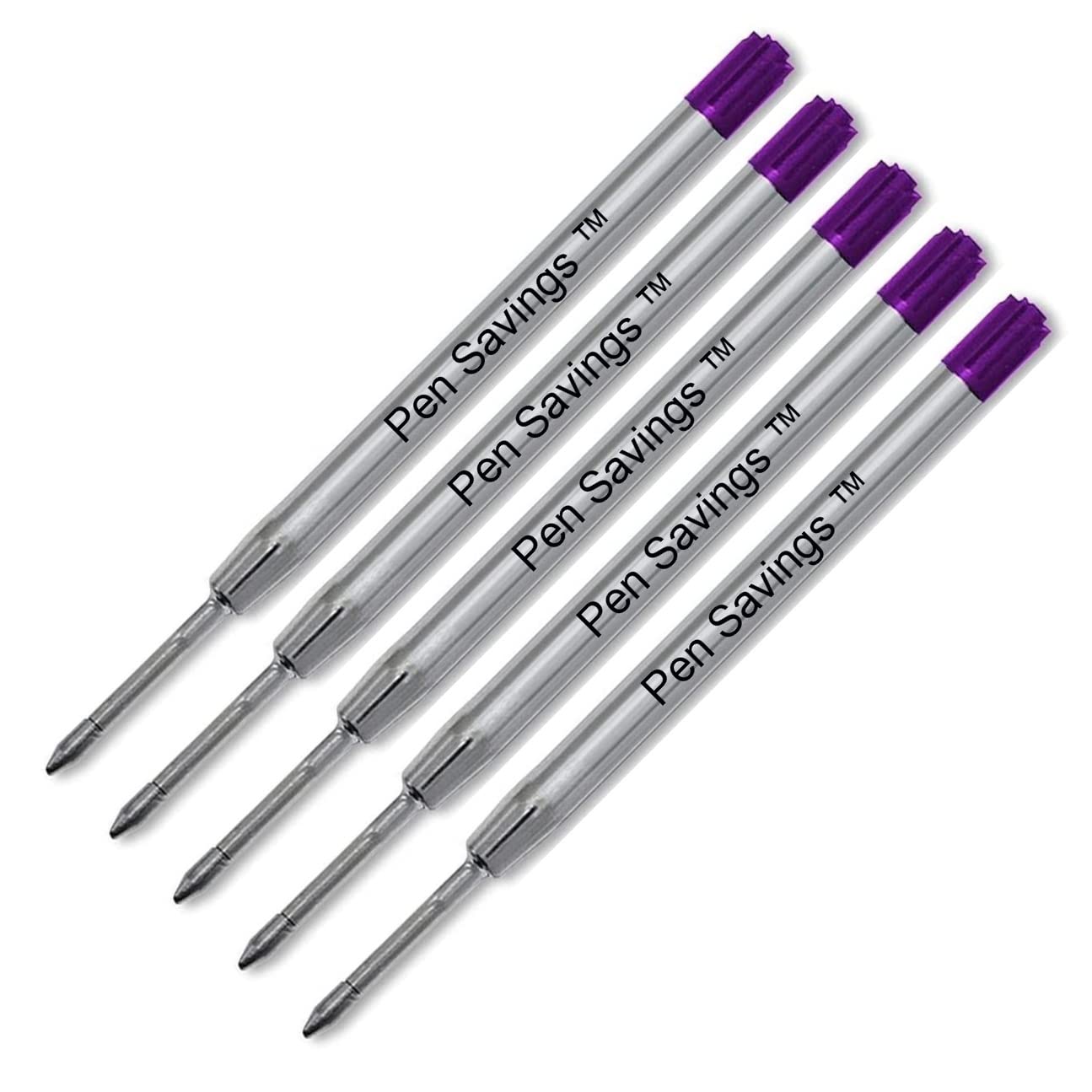 5 Pack, Pen Savings Ballpoint Pen Refills Compatible with Parker Ballpoint Pens, Medium Point (Bulk Packed) (Purple)