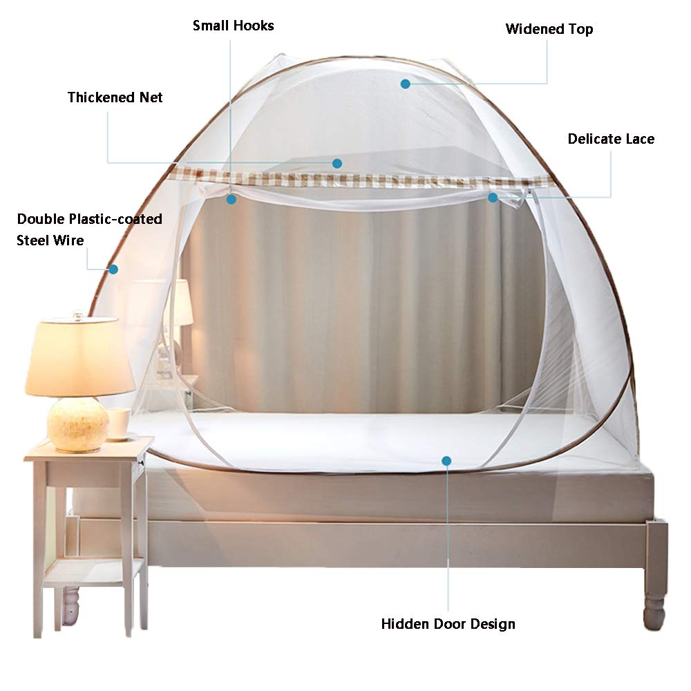 Moustiquaire de Lit Pliable Pop Up Grand Moustiquaire Tente en Forme de Dôme Porte Simple Camping Mosquito Rideau Facile à Installer pour Chambre à Coucher