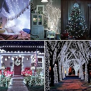 Toodour Solar Christmas Lights 2 Packs Total 144ft 400 LED 8 Modes Solar String Lights Waterproof Solar Outdoor Christmas Lights for Garden Patio Fence Balcony Christmas Tree Decor White