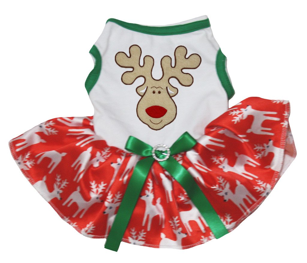 Robe de chien Renne du Père Noël en coton rouge et blanc style tutu pour les fêtes