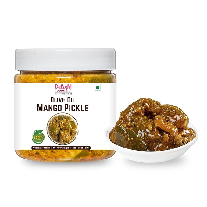 Delight Foods Olive Oil Mango Pickle 350g |Aam Ka Achaar | Green Mango, Indian Preserve, Chutney, UppinKai, Chakna