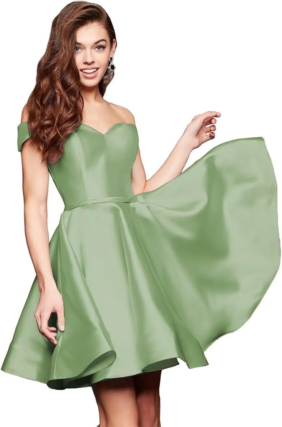 Off Shoulder Satin Homecoming Dress with Pockets A Line Sweetheart Sleeveless Short Prom Dress CY42