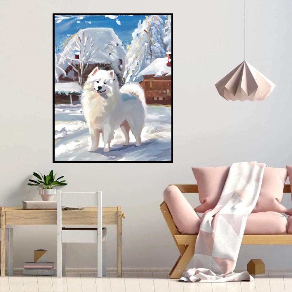 DIY Paint by Number for Adults Beginner Samoyed Dog Paint by Number on Canvas DIY Oil Painting for Gift Home Wall Decor 20x24inch(50x60cm) Frameless