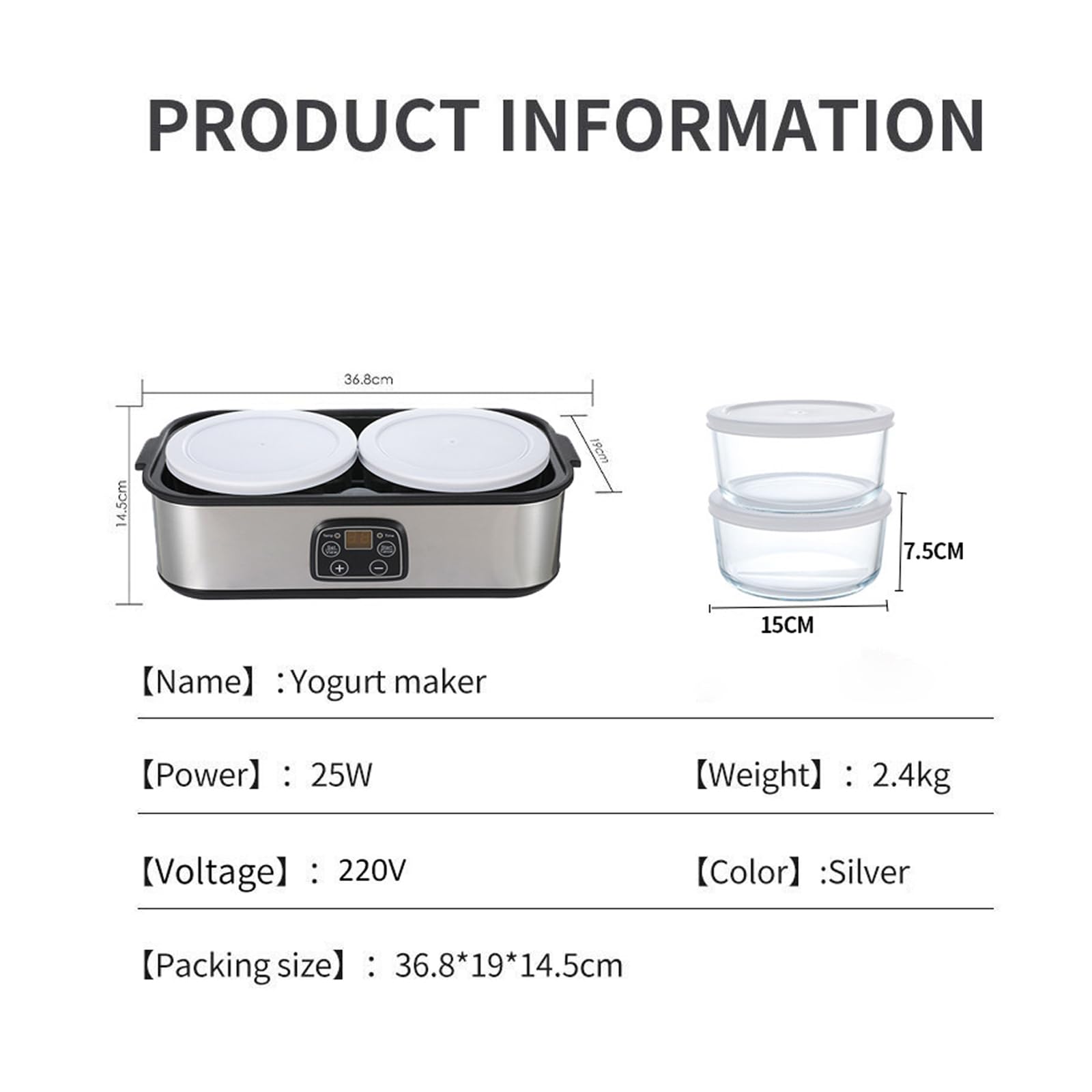 Urządzenie Do Produkcji Jogurtu, Urządzenie Do Fermentacji Jogurtu O Pojemności 1400 Ml Z 2 Szklankami, Automatyczną Kontrolą Temperatury I Inteligentnym Timerem, Domowa Maszyna Do Jogurtów Ze Stali