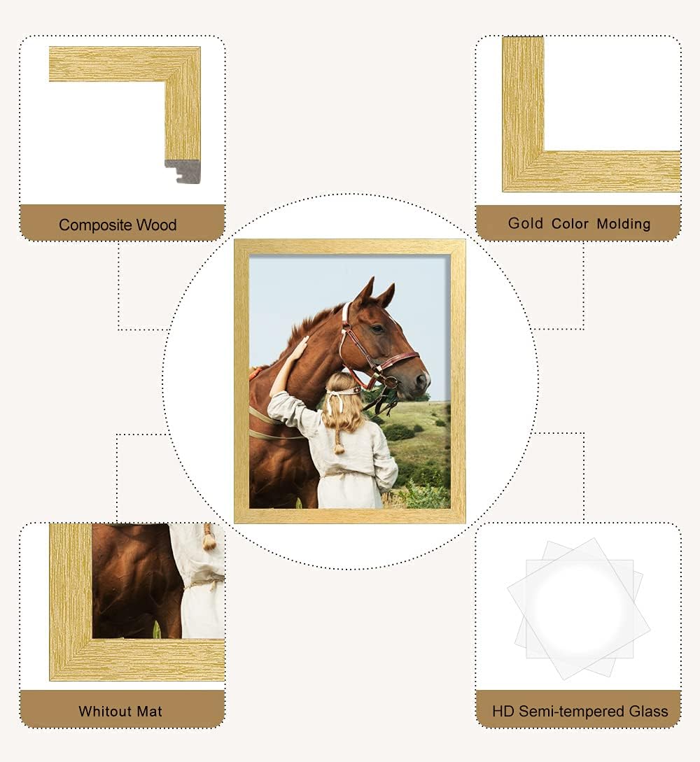 ELSKER&HOME 8x10 Picture Frame Gold Set of 6 - Multi Photo Frames Collage with HD Real Glass for Table Top or Wall Mount Display
