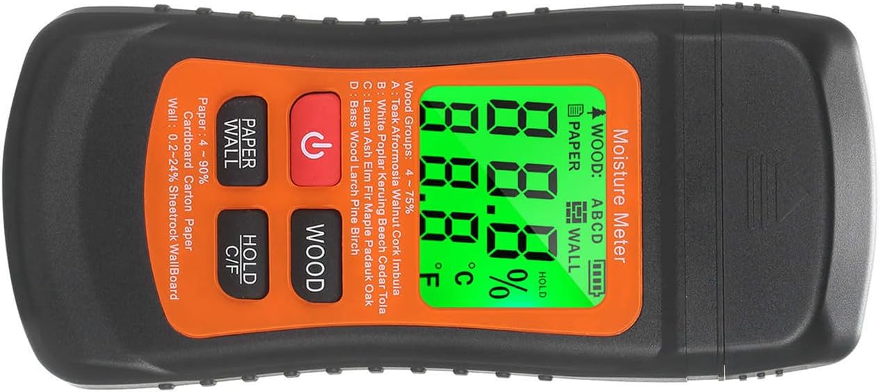 Digital Moisture Detector for Wood, Drywall and Building Materials, Large LCD Display