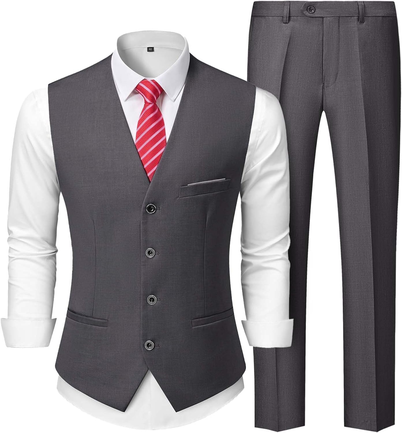 Men's 2-Piece Suit, Vest Pants Set for Men, Casual Waistcoat Trouser with Tie for Prom Wedding Homecoming