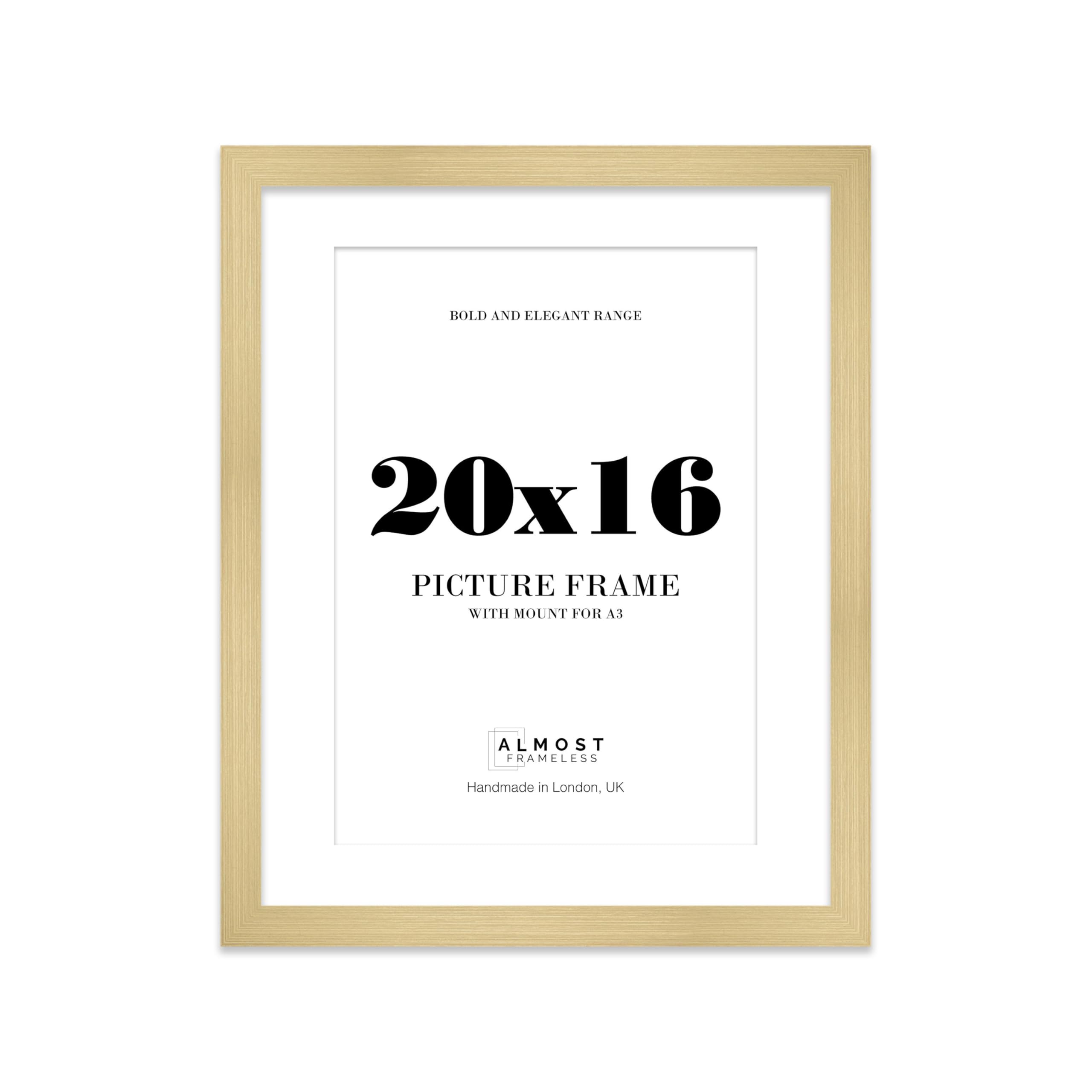 20x16 Gold Frame With Mount for A3 Pictures 28mm Edge Portrait and Landscape Display with Wall Hooks, 1 Pack