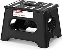 HBTower 9 Inch Folding Step Stool - 600 lb Capacity, Non-Slip Surface, Anti-Pinch Handle - Sturdy Foldable Footstool for Kitchen, Bathroom, Kids & Adults