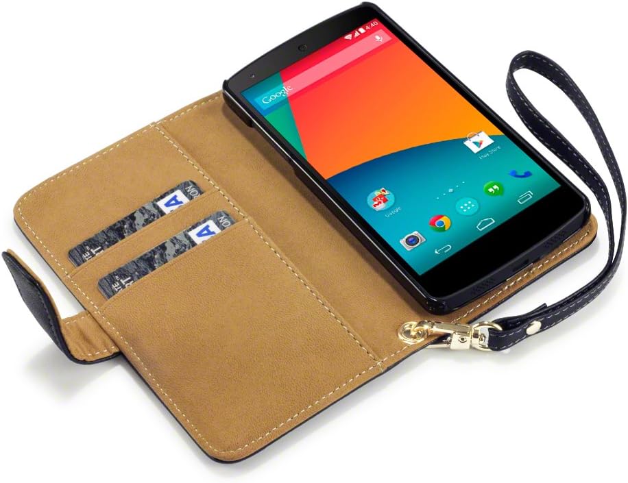 LG Google Nexus 5 Premium Faux Leather Wallet Case - Black/Tan