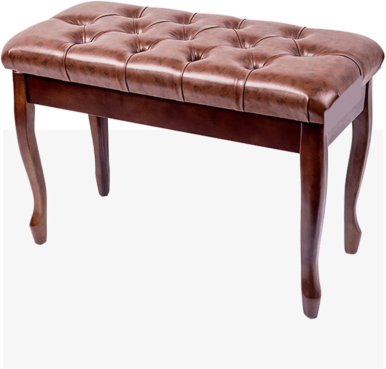 Ława do pianina o stałej wysokości, drewniana ława do pianina z miękkimi skórzanymi poduszkami, 76 x 35 x 49 cm (Teak) (Teak)