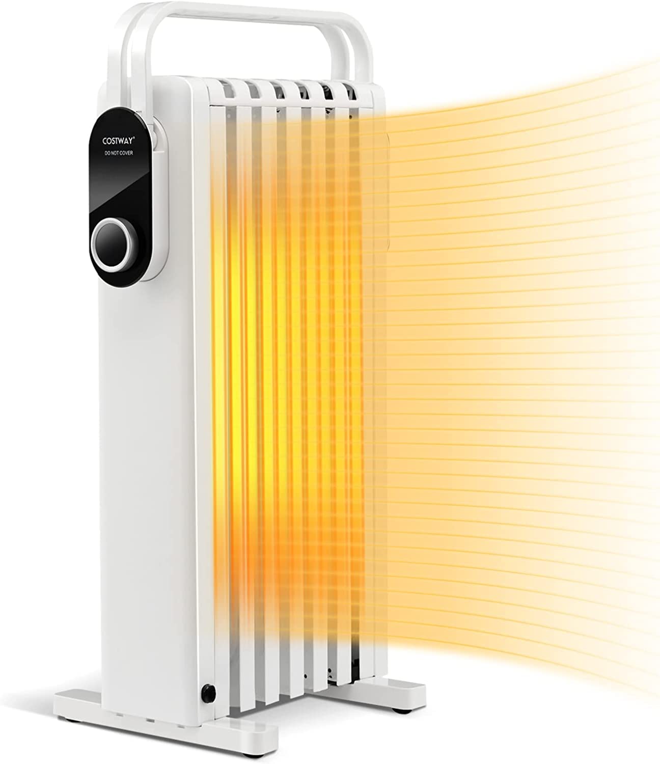 COSTWAY 1500W Electric Oil Radiator, Low Consumption Electric Heater, 3 Heat Settings up to 35°, Foldable Hanging Shelf, Indoor Low Noise Heater (White)