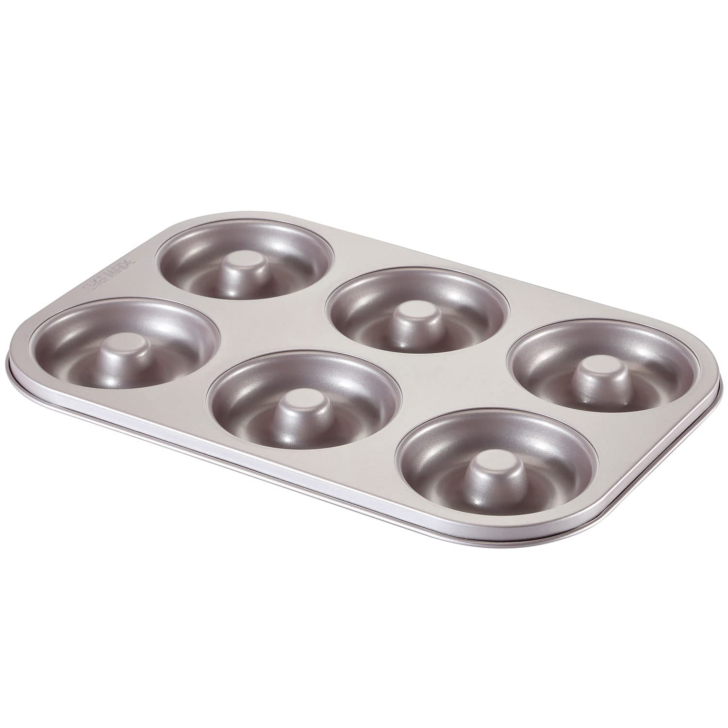 CHEFMADE Donut Mold Cake Pan, 6-Cavity Non-Stick Ring Doughnut Bakeware for Oven Baking (Champagne Gold)